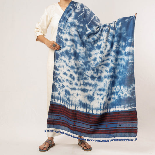 Blue - Kutch Bhujodi Weaving Handloom Cotton Dupatta