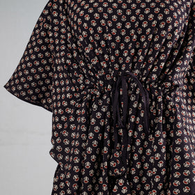 Black - Ajrakh Block Printing Cotton Kaftan with Tie-Up Waist (Medium)
