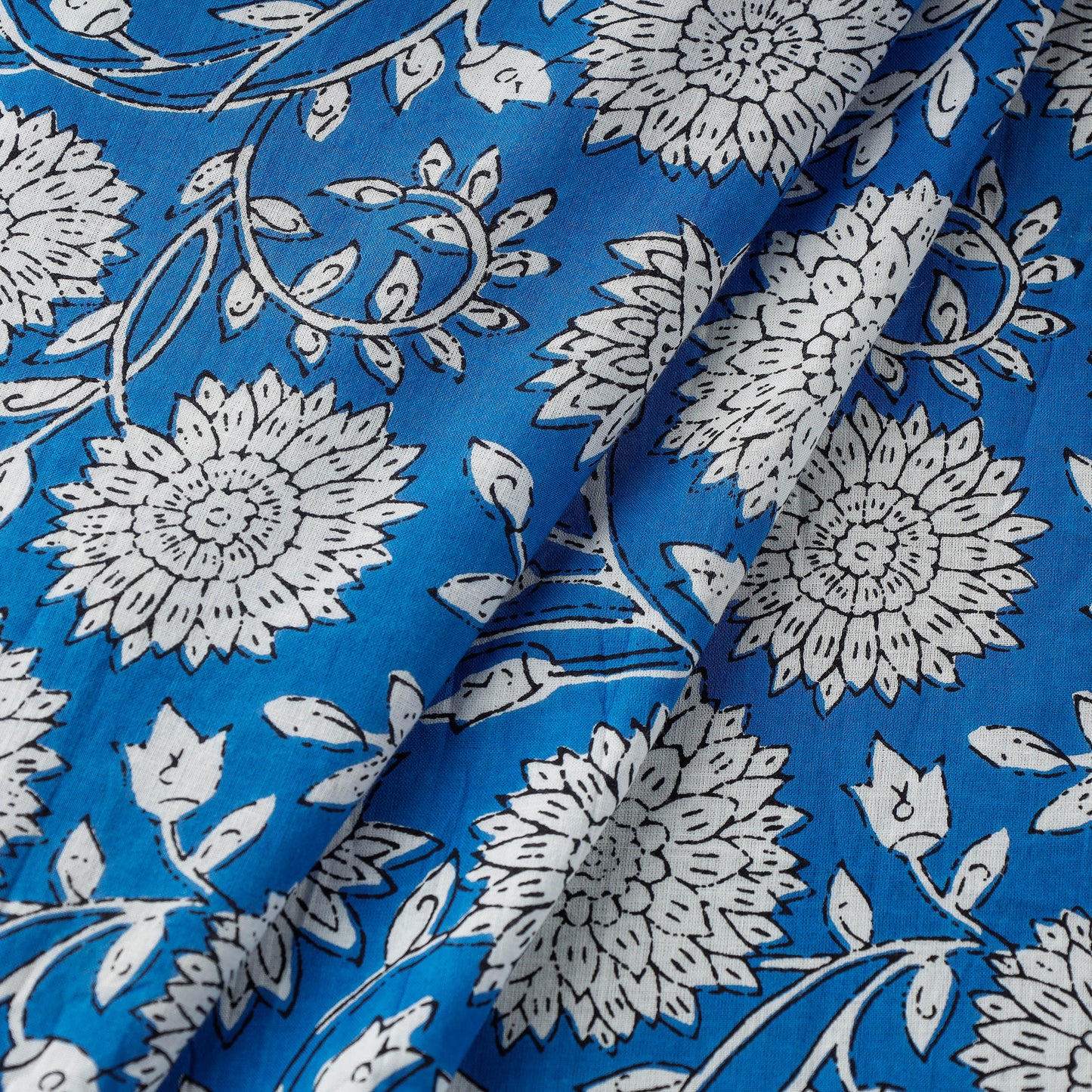 Blue - Pure Cotton Sanganeri Block Print Fabric