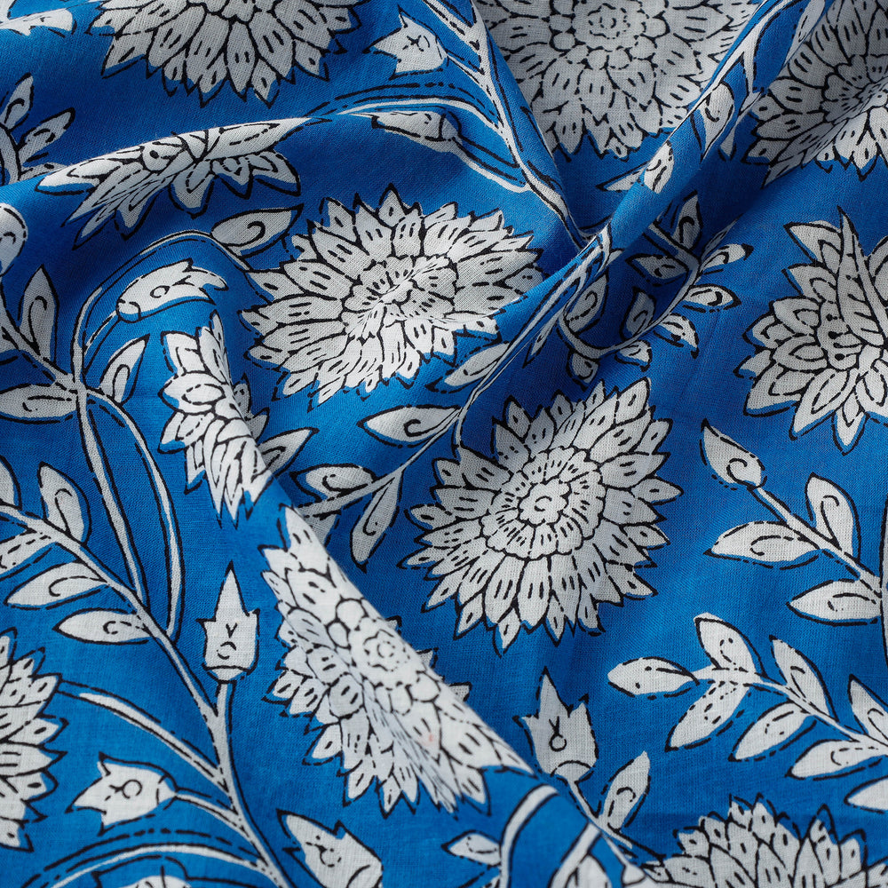 Blue - Pure Cotton Sanganeri Block Print Fabric