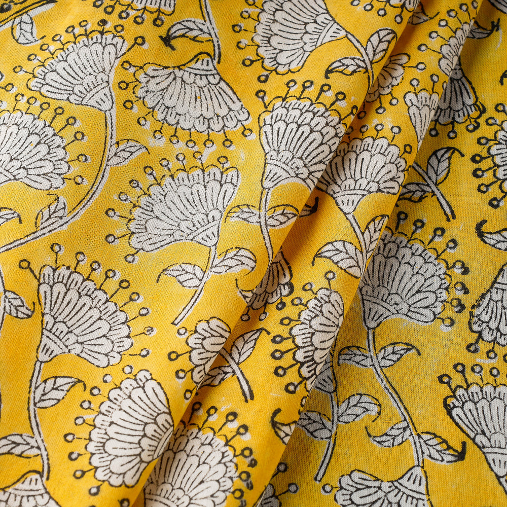 Yellow - Pure Cotton Sanganeri Block Print Fabric