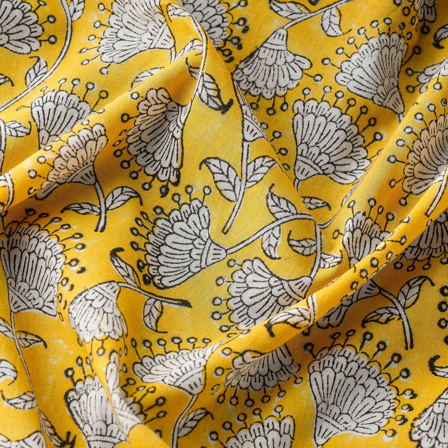 Yellow - Pure Cotton Sanganeri Block Print Fabric