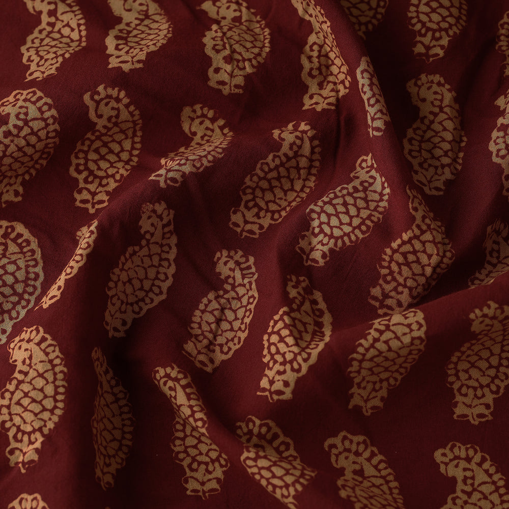 Maroon - Bagh Block Printed  Natural Dyed Cotton Fabric