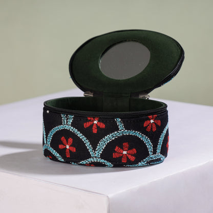 Bengal Kantha Work Handcrafted Oval Jewelry Box with Mirror