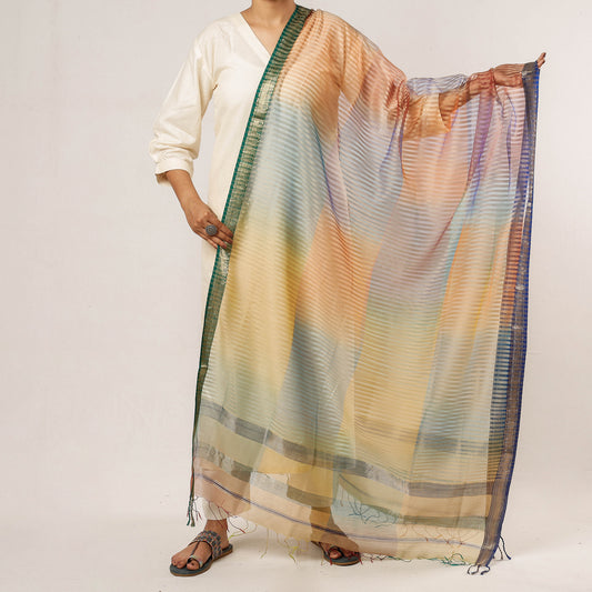 Traditional Maheshwari Silk Cotton Handloom Zari Border Multicolor Dupatta