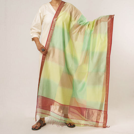 Traditional Maheshwari Silk Cotton Handloom Zari Border Multicolor Dupatta