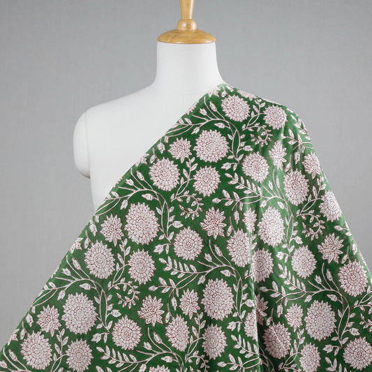 Green - Pure Cotton Sanganeri Block Print Fabric