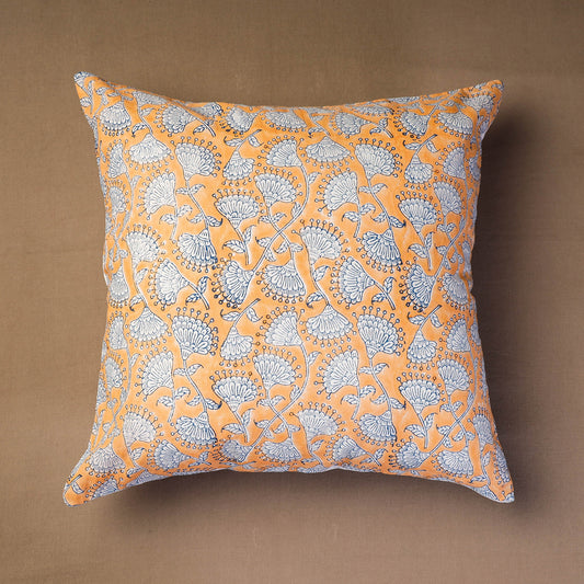Orange - Sanganeri Block Printed Cotton Cushion Cover (16 x 16 in)