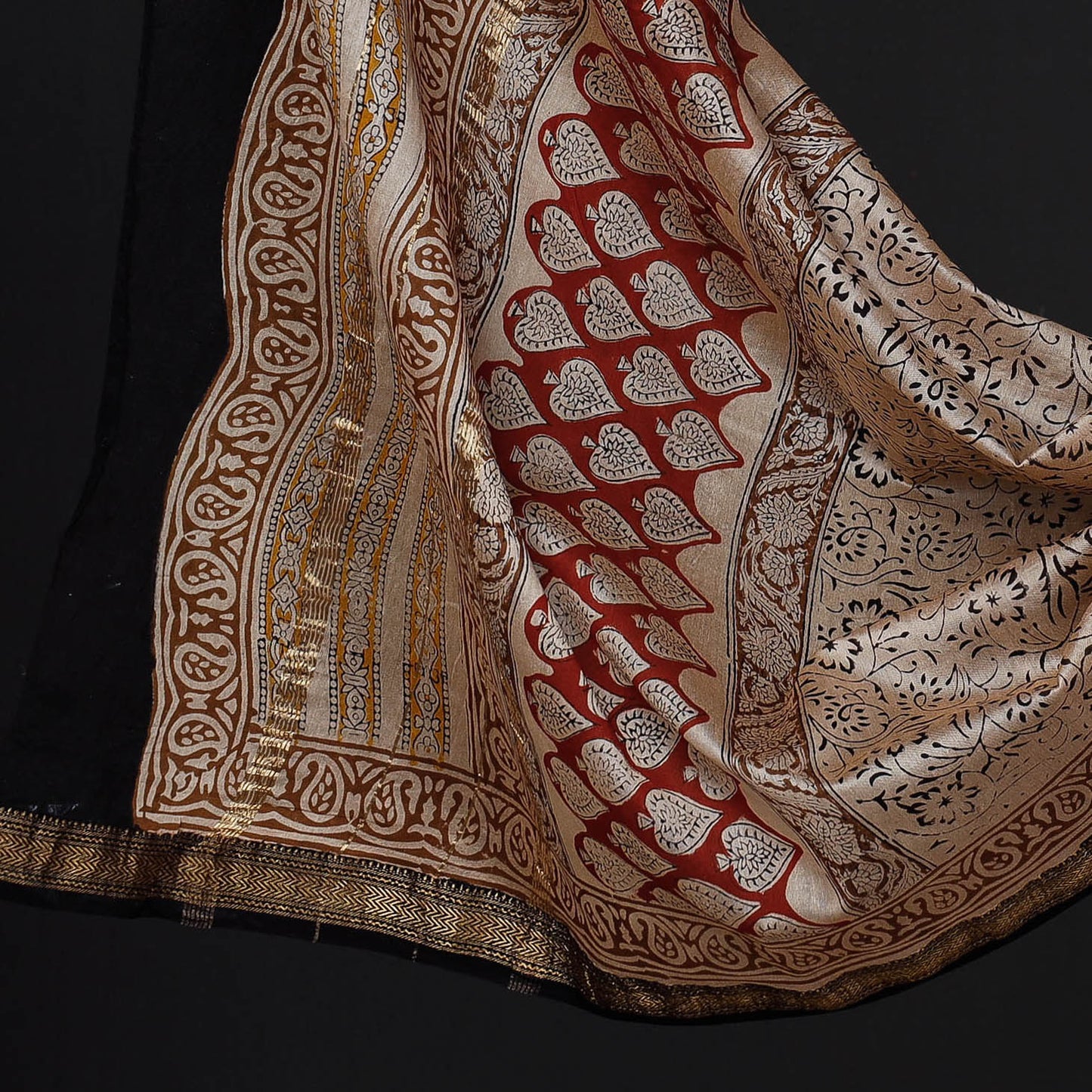 Red - 3pc Bagru Block Printing Maheshwari Silk Suit Material Set