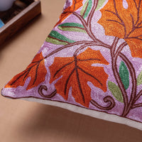 Purple - Original Chain Stitch Crewel Thread Hand Embroidery Silk Cushion Cover (15 x 15 in)