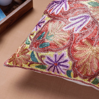 Multicolor - Original Chain Stitch Crewel Thread Hand Embroidery Silk Cushion Cover (15 x 15 in)