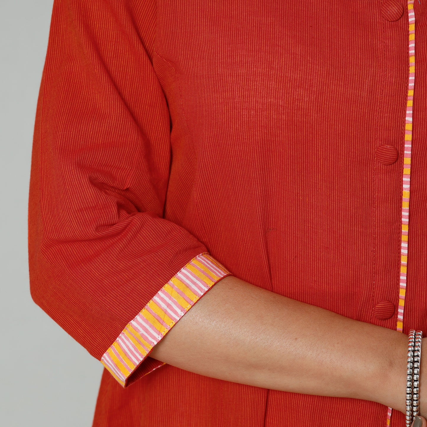 Red - Vermilion Plain Cotton Long Kurta