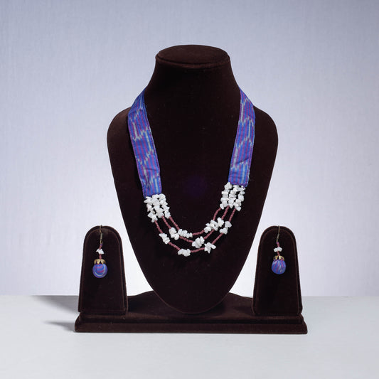 Ikat Silk Fabric Sejal Bead Work Mala Necklace Set