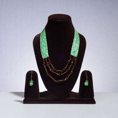 Ikat Silk Fabric Sejal Bead Work Mala Necklace Set