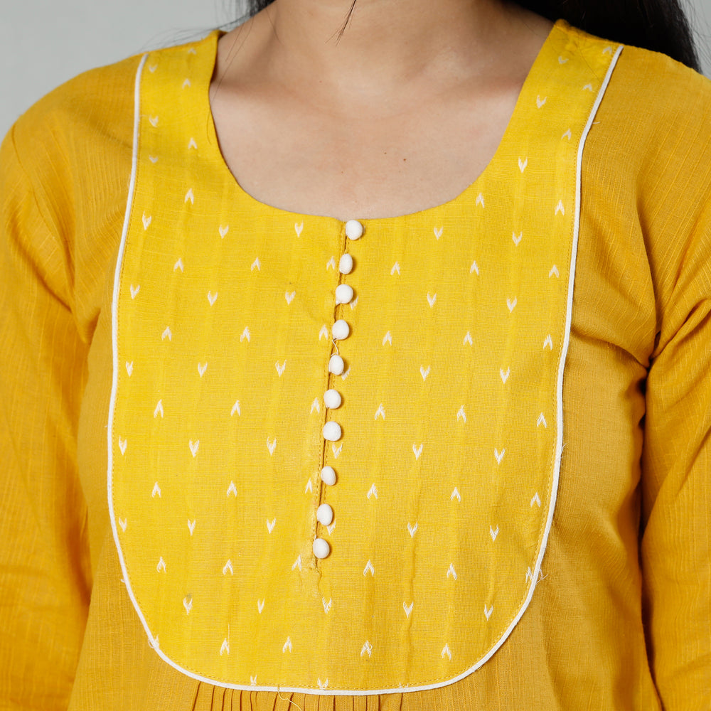 Yellow - Plain Cotton A-Line Long Kurta