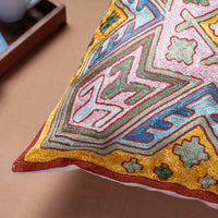 Multicolor - Original Chain Stitch Crewel Thread Hand Embroidery Silk Cushion Cover (15 x 15 in)