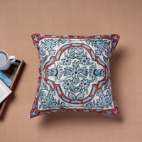 Blue - Original Chain Stitch Crewel Thread Hand Embroidery Silk Cushion Cover (15 x 15 in)