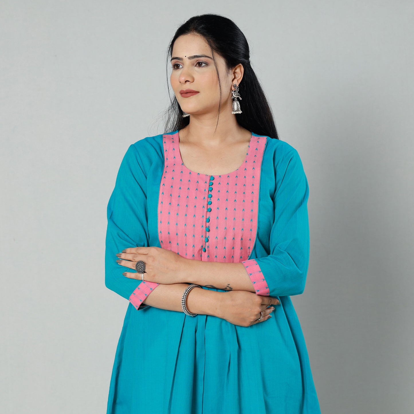 Sky Blue Plain Cotton Long Kurta