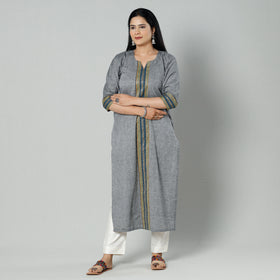 Grey dharwad cotton long kurti - handcrafted