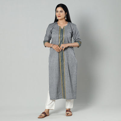 Grey dharwad cotton long kurti - handcrafted