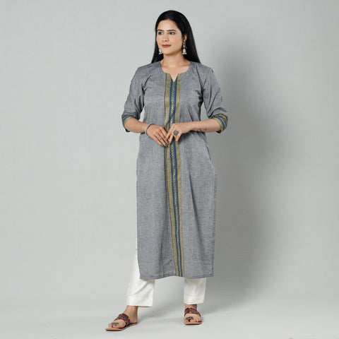 Grey dharwad cotton long kurti - handcrafted