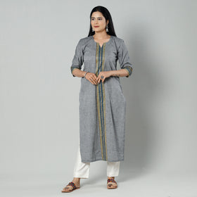 Grey dharwad cotton long kurti - handcrafted