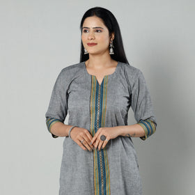 Grey dharwad cotton long kurti - handcrafted