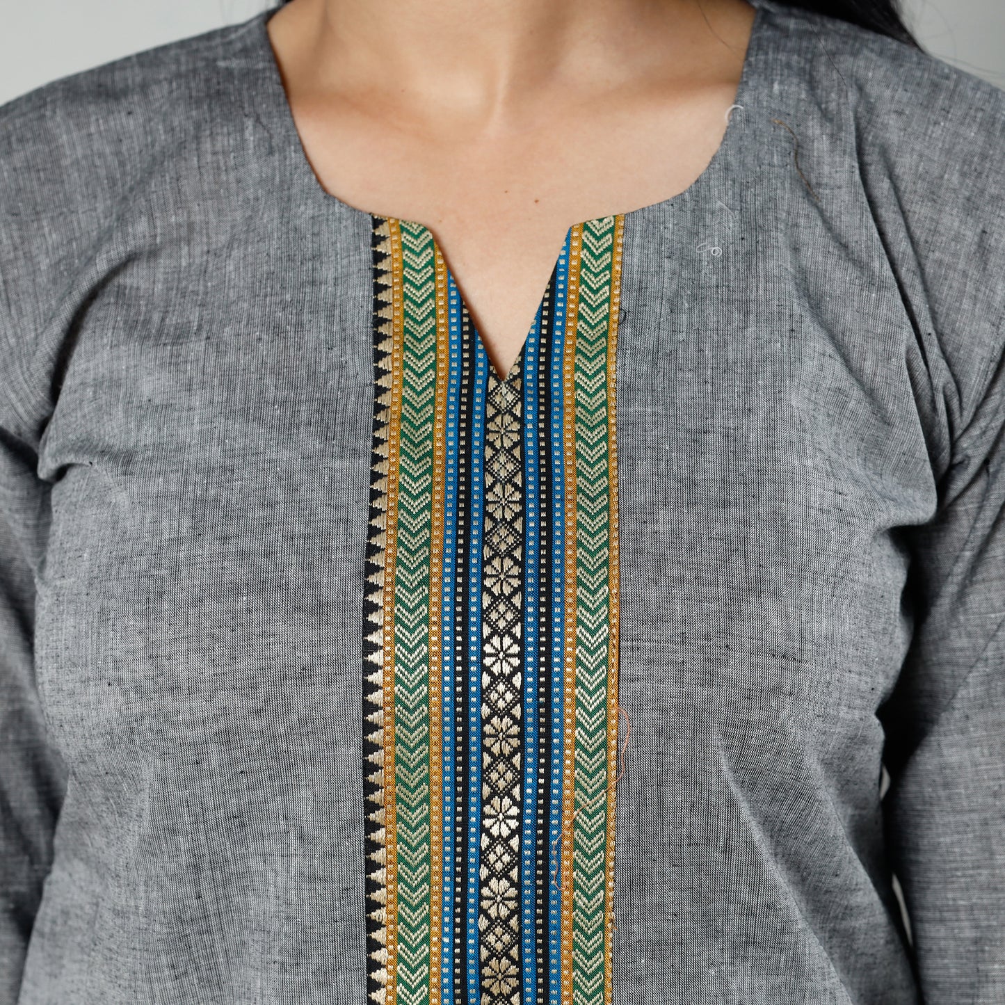 Grey dharwad cotton long kurti - handcrafted