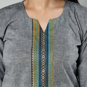 Grey dharwad cotton long kurti - handcrafted