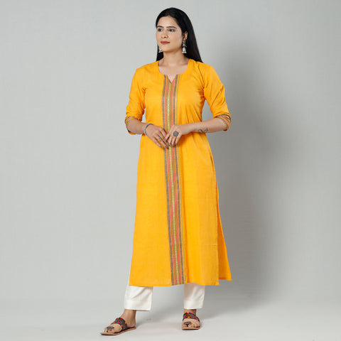 Yellow - mustard dharwad cotton long kurti - handcrafted