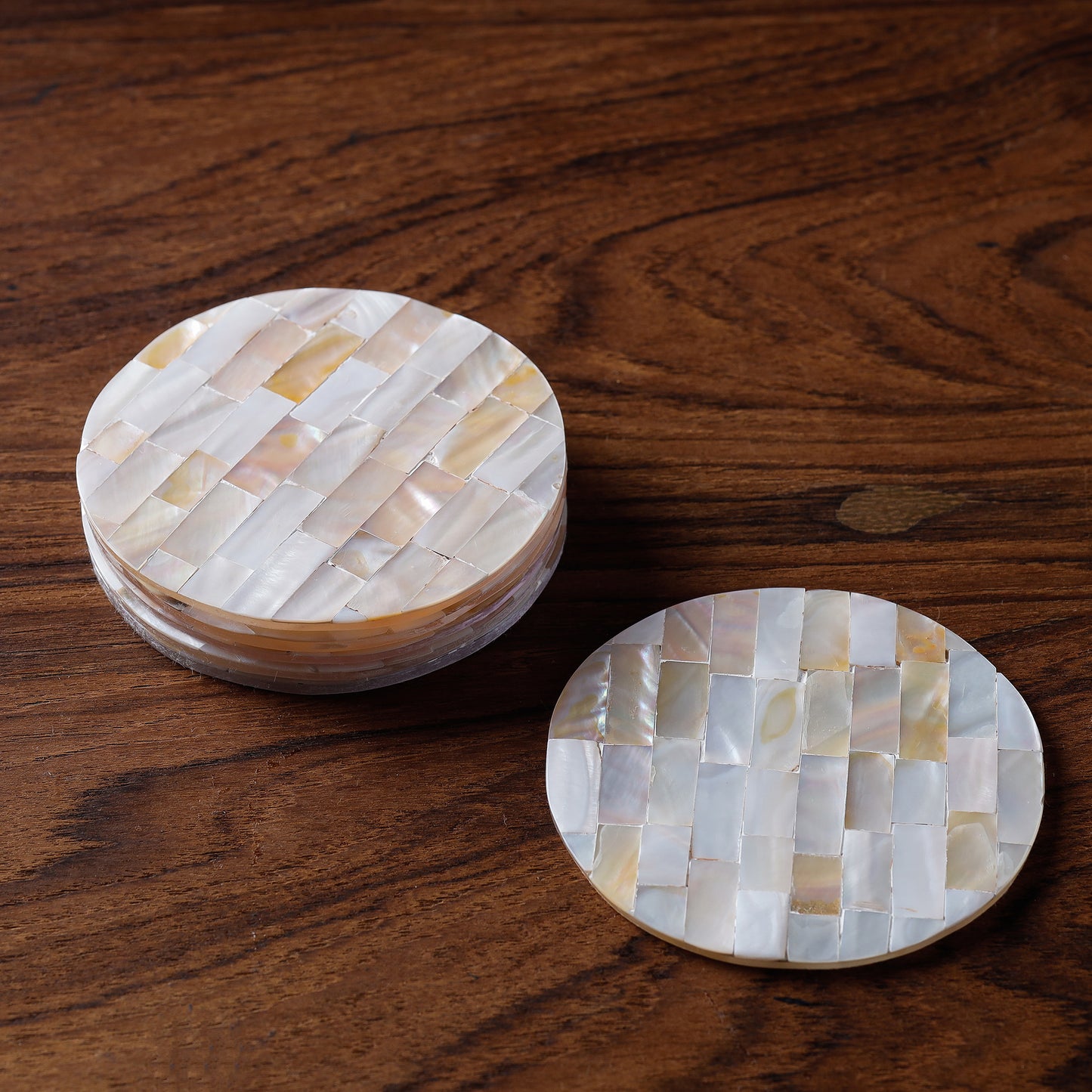 Handcrafted Seashell Round Coasters (Set of 6)