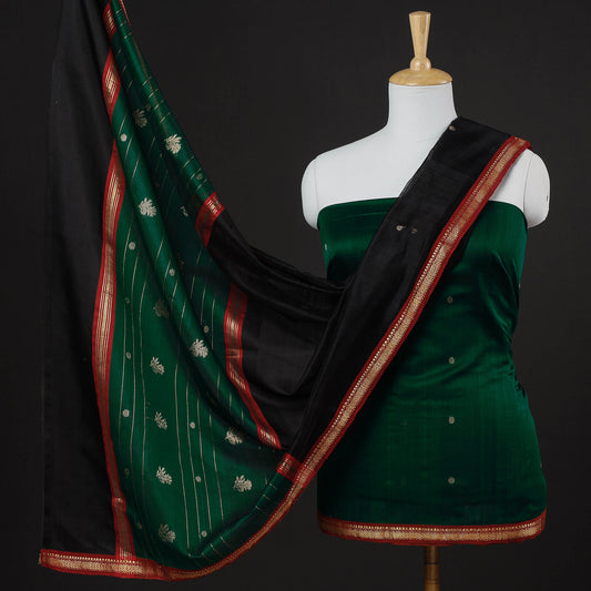 Green - 3pc Handloom Chanderi Silk Zari Buti Suit Material Set