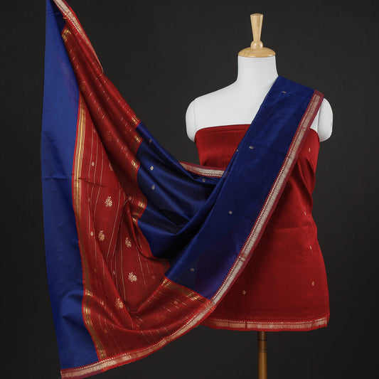 Red - 3pc Handloom Chanderi Silk Zari Buti Suit Material Set