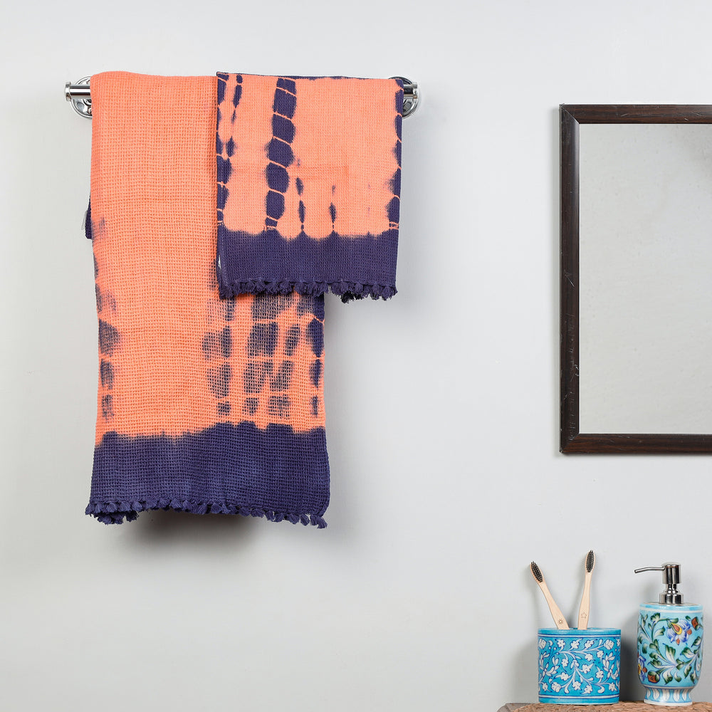 Pure Handloom Tie-Dye Cotton Towel & Napkin Set
