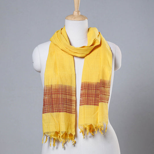 Yellow - Mangalagiri Cotton Missing Weave Handloom Stole with Tassels