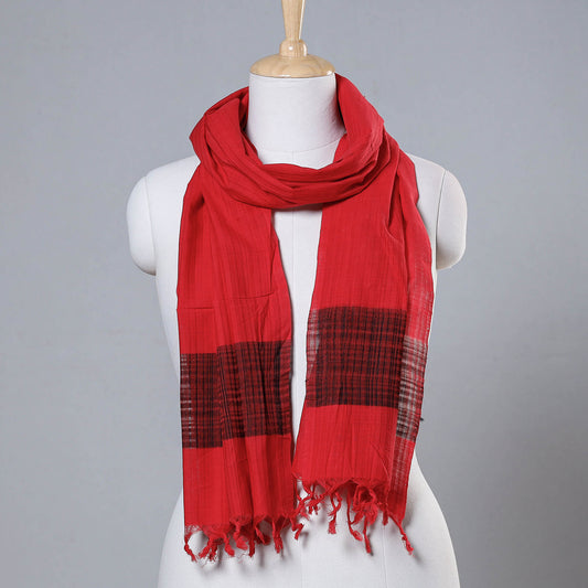 Red - Mangalagiri Cotton Missing Weave Handloom Stole with Tassels