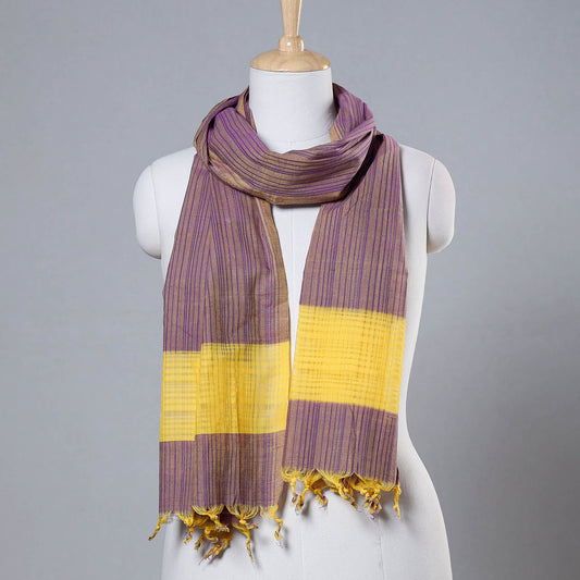 Purple - Mangalagiri Cotton Missing Weave Handloom Stole with Tassels