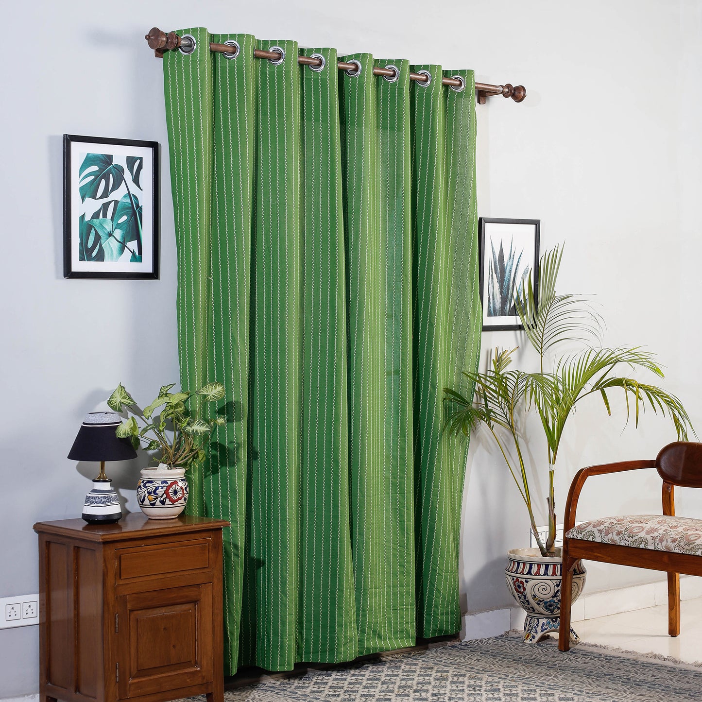 Green - Jacquard Weave Cotton Door Curtain (7 x 3 Feet) (single piece)