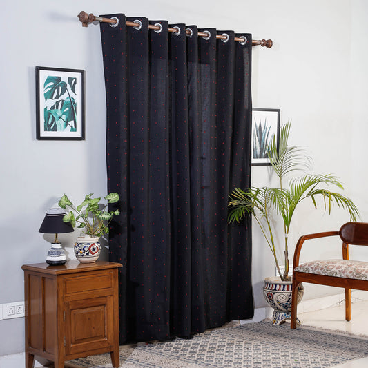 Black - Black - Jacquard Weave Cotton Door Curtain (7 x 3 Feet) (single piece)