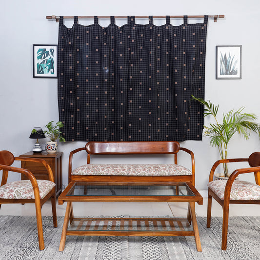 Black - Jacquard Weave Cotton Window Curtain (5 x 3.5 Feet) (single piece)