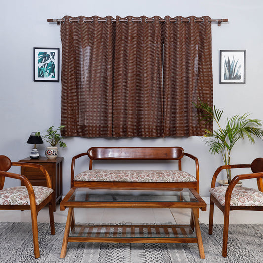 Brown - Jacquard Weave Cotton Window Curtain (5 x 3 Feet) (single piece)
