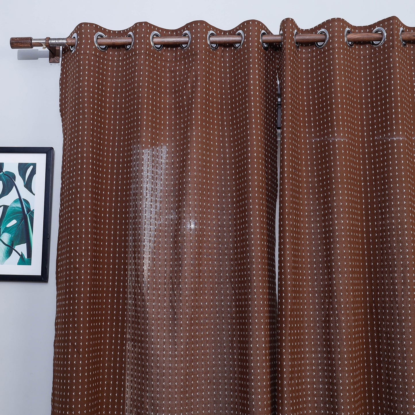 Brown - Jacquard Weave Cotton Window Curtain (5 x 3 Feet) (single piece)