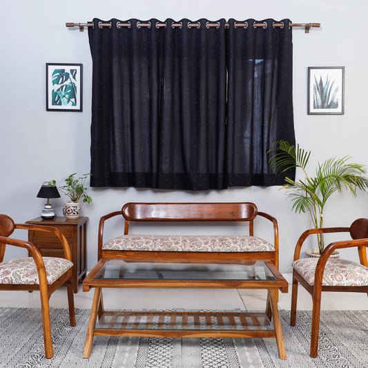 Black - Jacquard Weave Cotton Window Curtain (5 x 3 Feet) (single piece)