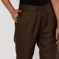 Brown Flex Cotton Tapered Casual Pant for Women