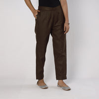 Brown Flex Cotton Tapered Casual Pant for Women