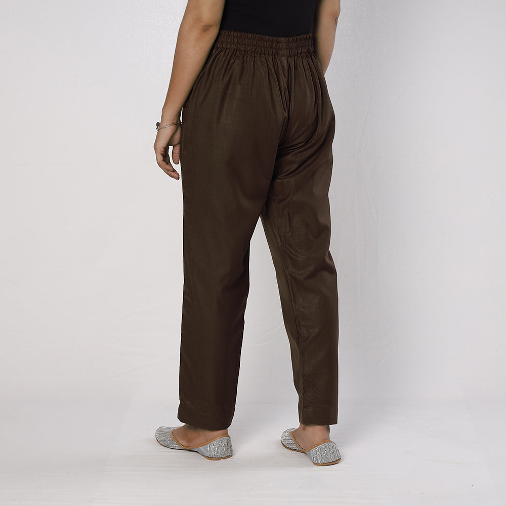 Brown Flex Cotton Tapered Casual Pant for Women