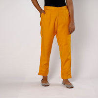 Orange Cotton Tapered Casual Pant for Women