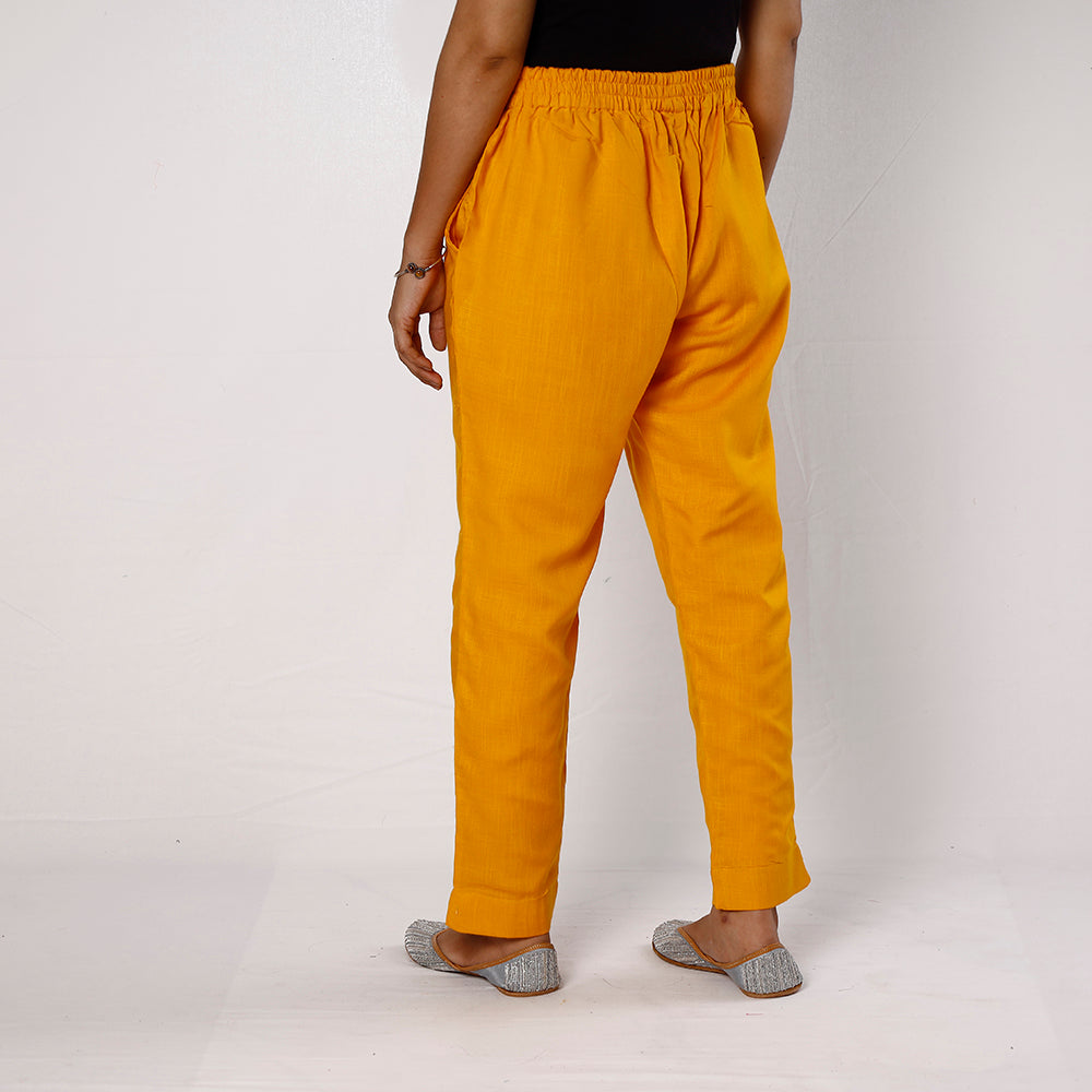 Orange Cotton Tapered Casual Pant for Women