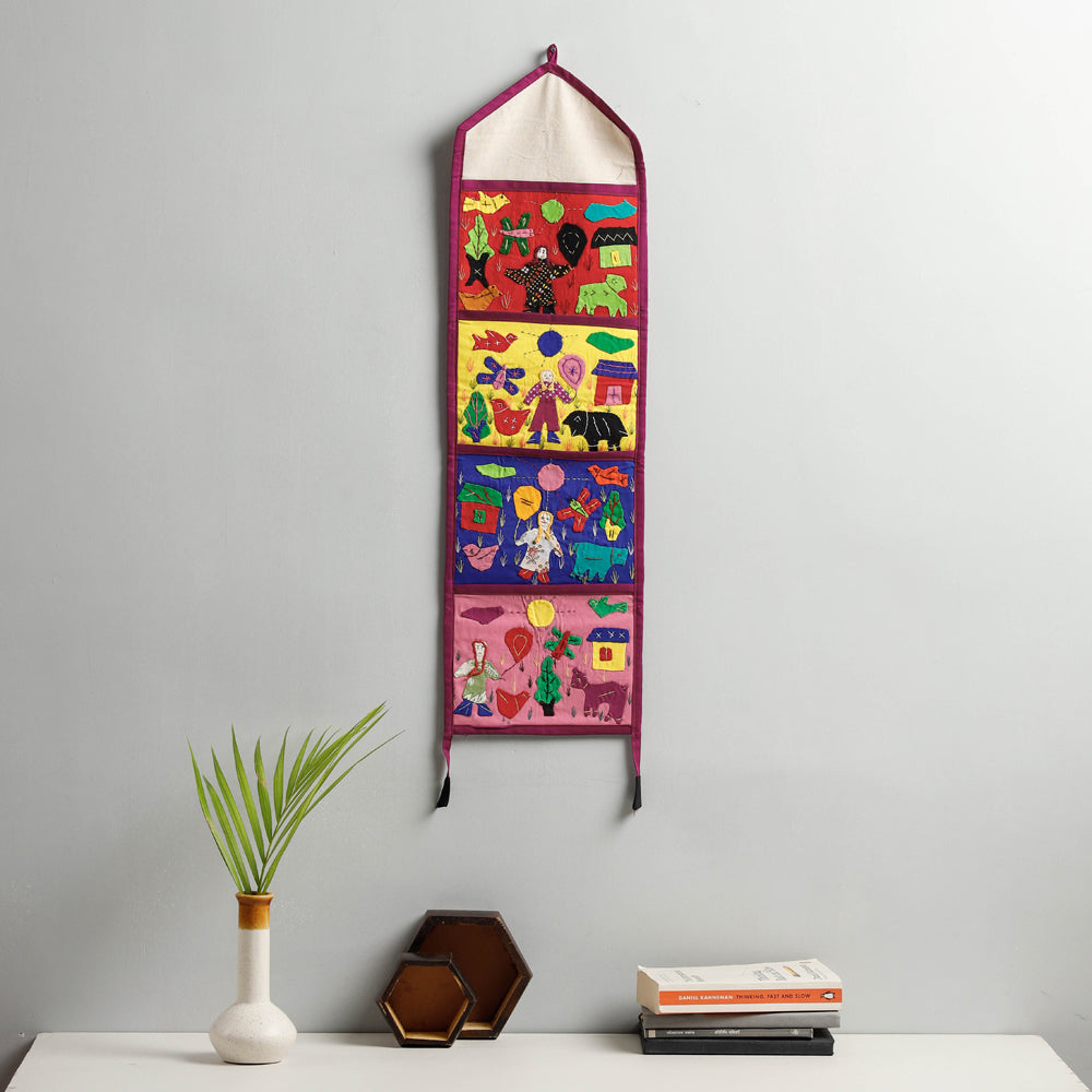 Pipli Applique Work Wall Hanging Letter Holder - (4 Pockets)