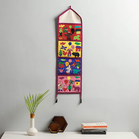 Pipli Applique Work Wall Hanging Letter Holder - (4 Pockets)